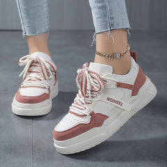 Women's Block Faux Leather Chunky Sneakers - Casual Heighten Skate Shoes