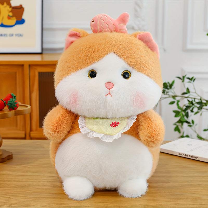 Orange Tabby Kitty Plush Toy with Fishing Habit Soft Stuffed Cat Doll 24