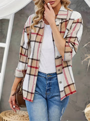  Plaid Print Button Up Long Sleeve Shacket