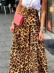  Women's Leopard Print Maxi Skirt with Belt
