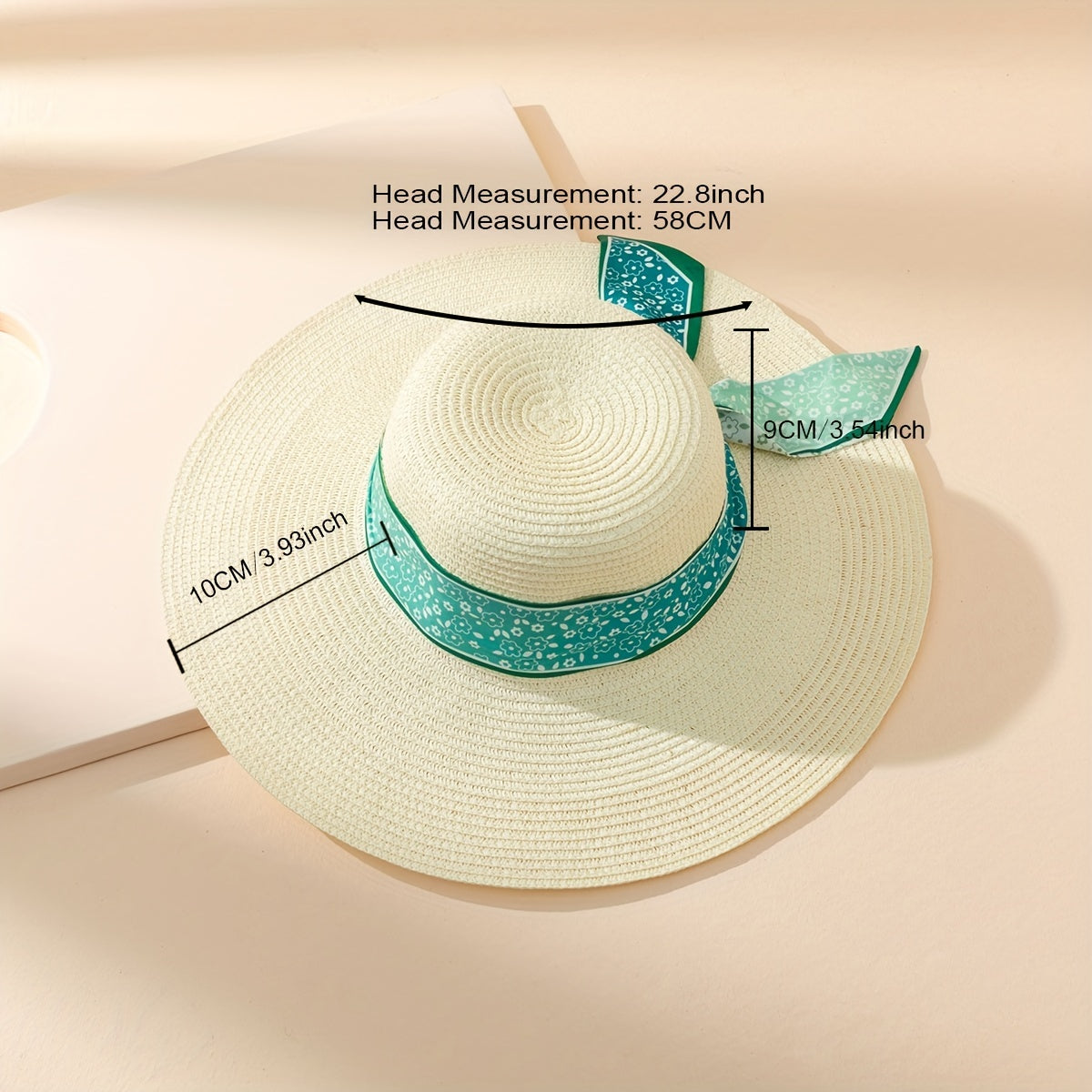 Green Floral Ribbon Decor Sun Hat Boho Beige Wide Brim Straw Hats For Women