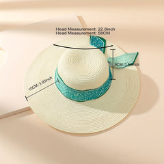 Green Floral Ribbon Decor Sun Hat Boho Beige Wide Brim Straw Hats For Women