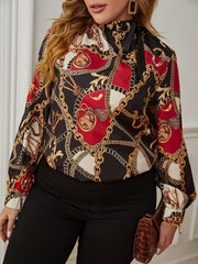  Blouse Paisley Print Long Sleeve High Neck Knot Shirt