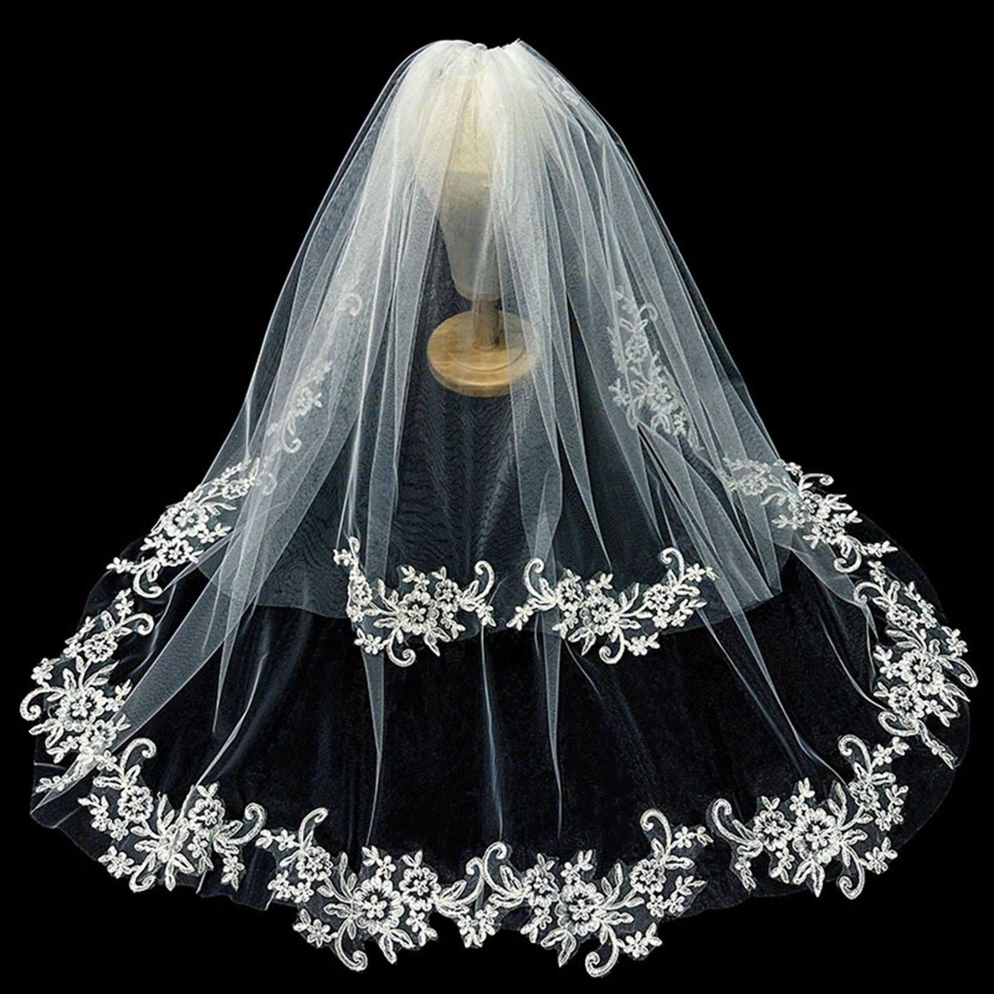Floral Tulle Bridal Veil Long Wedding Hair Accessory