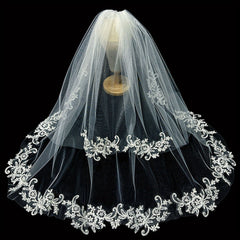 Floral Tulle Bridal Veil Long Wedding Hair Accessory
