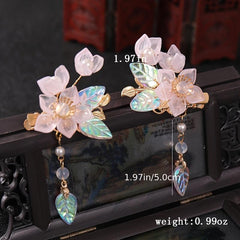 Hanfu Headdress Hairpin Flowers Leaves Faux Pearl Tassels Ancient Style