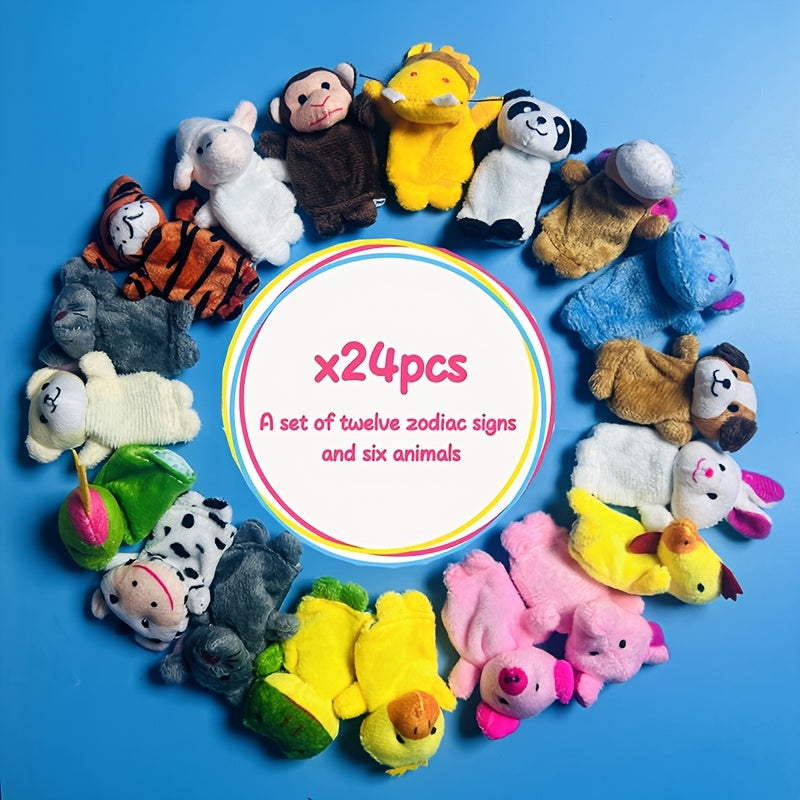 24pcs Plush Animal Finger Puppet Set for Storytelling Games