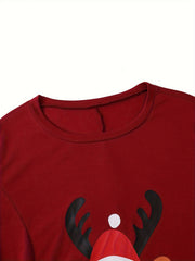  Elk Print Long Sleeve Christmas Dress with Pockets
