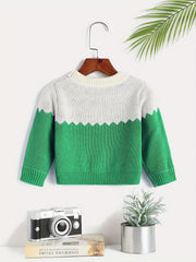Block Round Neck Jacquard Knitted Pullover Top Girls Sweater