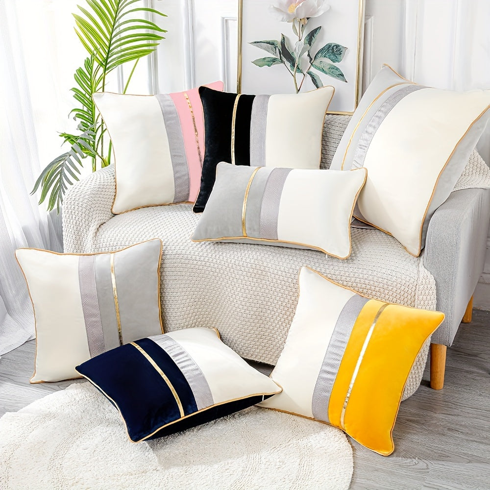Patchwork with Striped Throw Pillow Cover for Home Chair Bed Office Sofa Couch