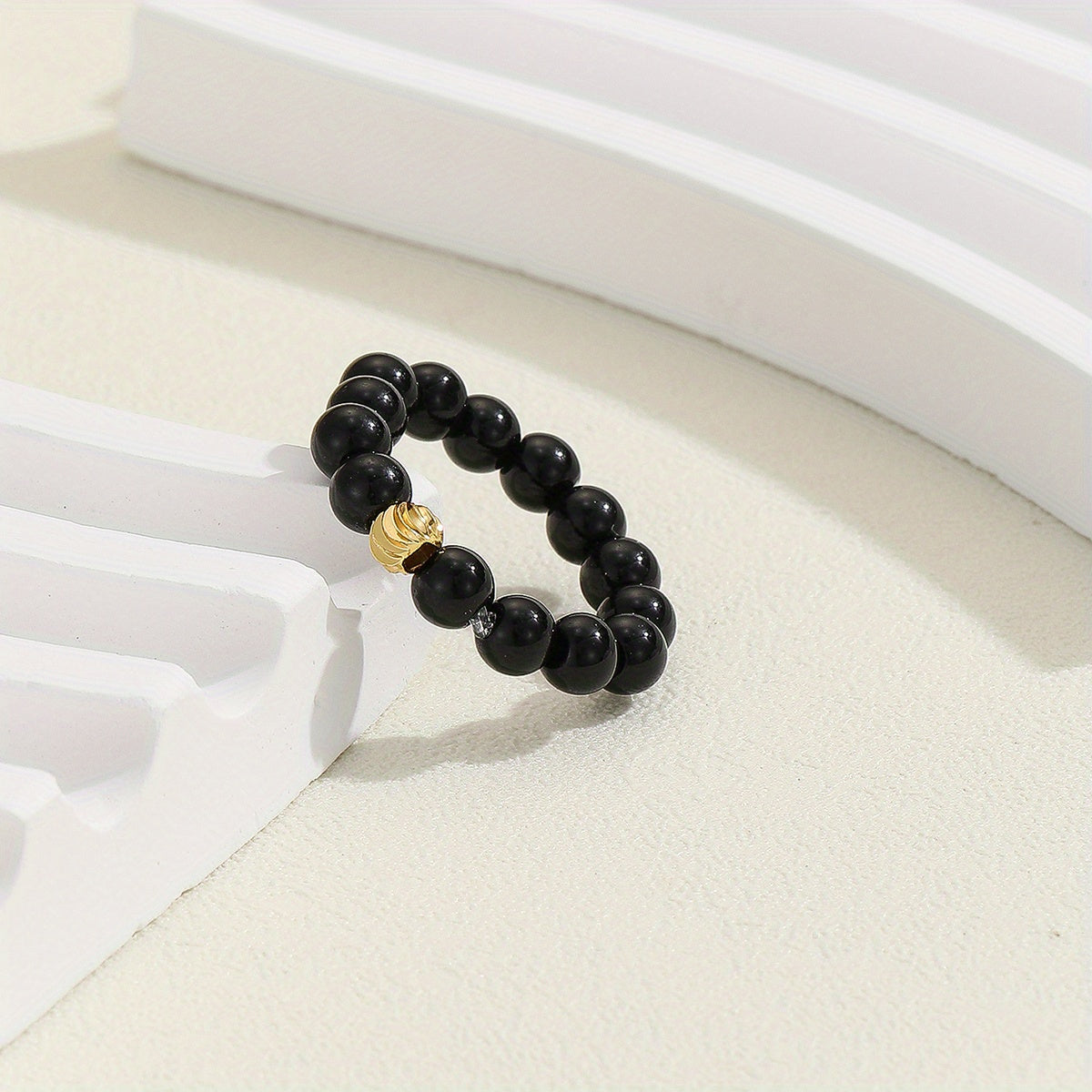 Natural Bead Ring 18k Plated Waterish Stacking Jewelry