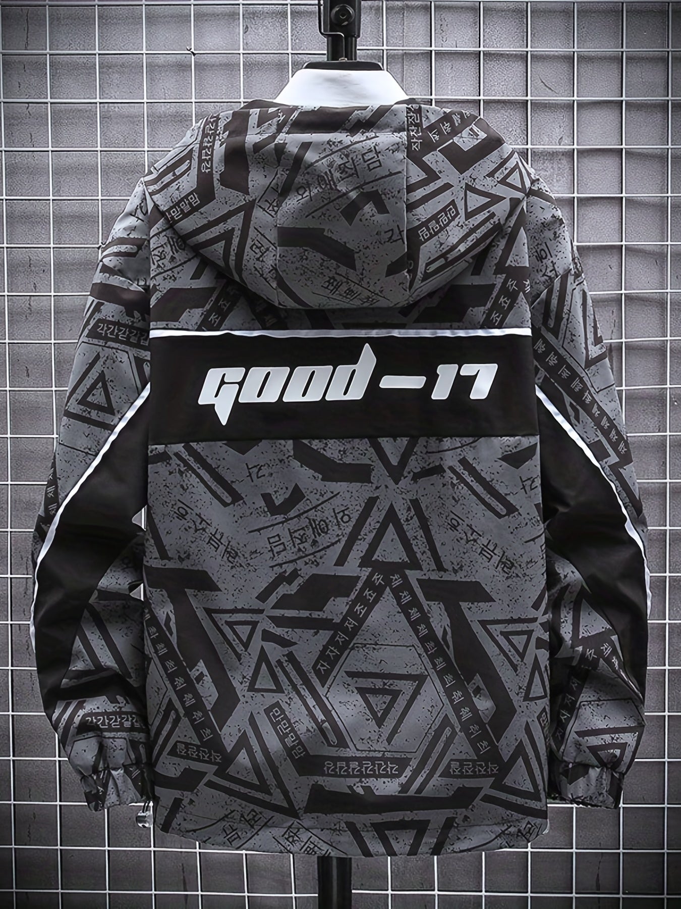 Geometric Pattern Hooded Windbreaker Jacket Men's Zip Up Jacket
