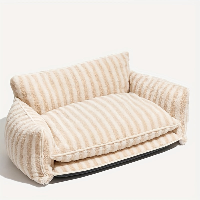 Striped Lambswool Double Layer Dog Sofa Bed