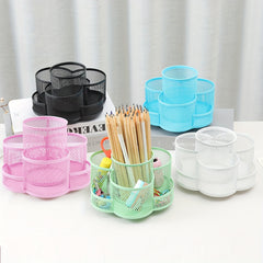 Metal Rotating Pen Holder Makeup Brush Storage Desktop Organizer