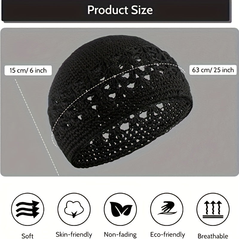 6pcs Hollow Out Crochet Beanie Elastic Head Wraps Unisex Breathable Skull Cap