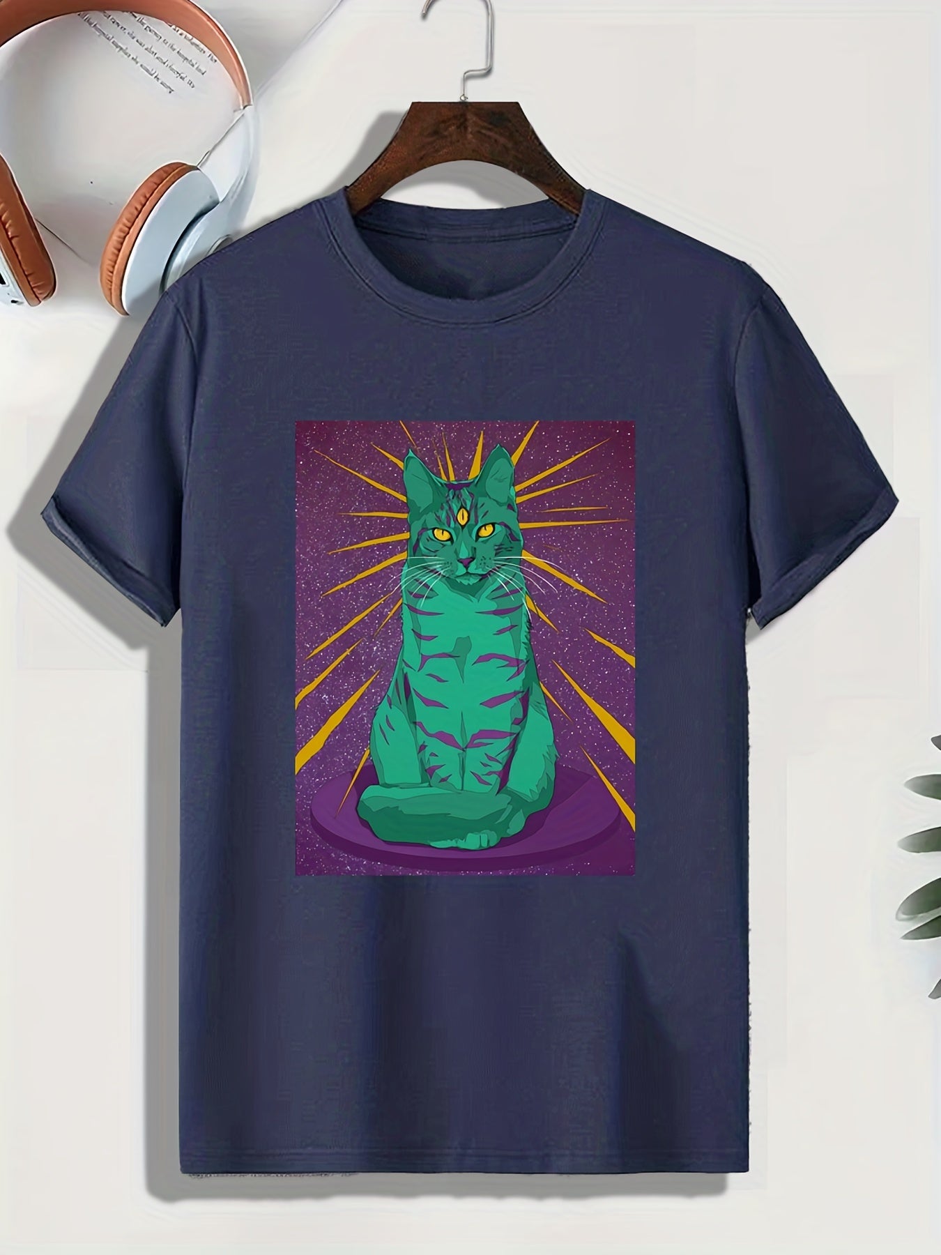 Mythical Cat Print Men's Comfy T shirt - Outdoor Gift For Men