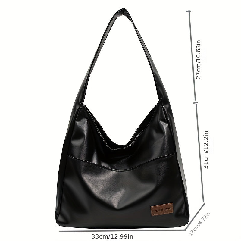 Retro Casual Hobo Bag Large Capacity Solid PU Shoulder Bag Women's Tote Bag