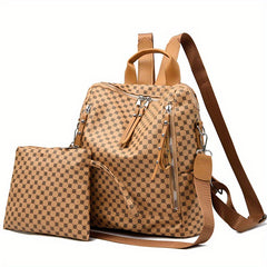 Geometric Pattern Backpack Vintage Daypack With Clutch Pouch