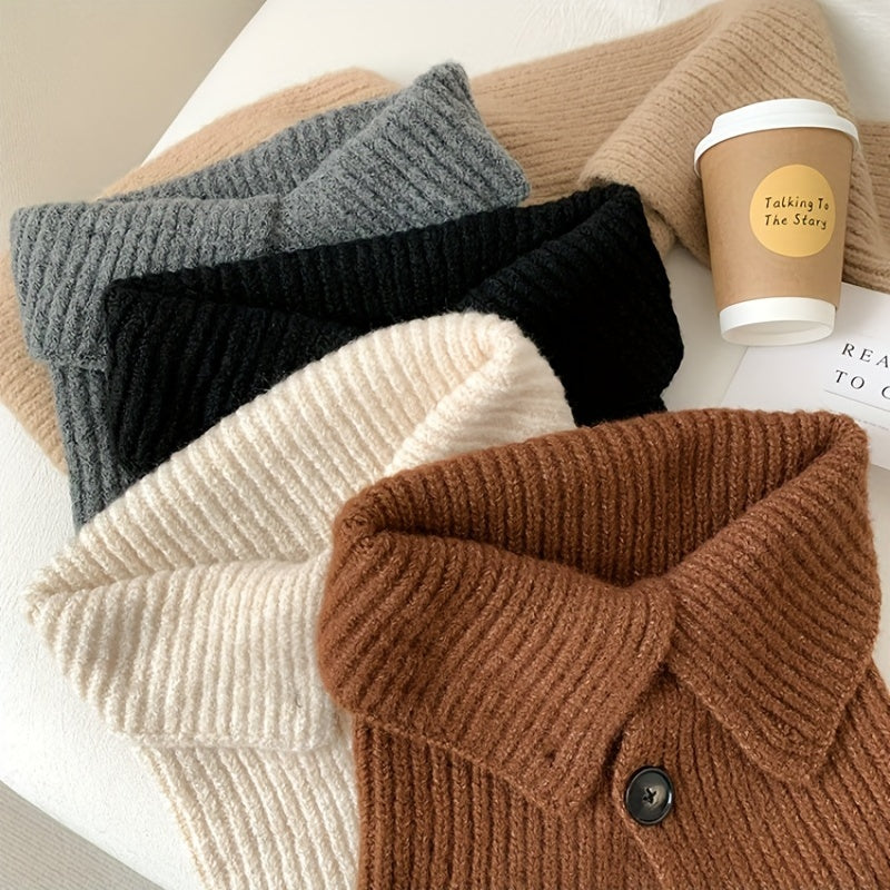 Button Knitted Scarf - Short Neck Protection Warm Windproof Elastic Neck Sca