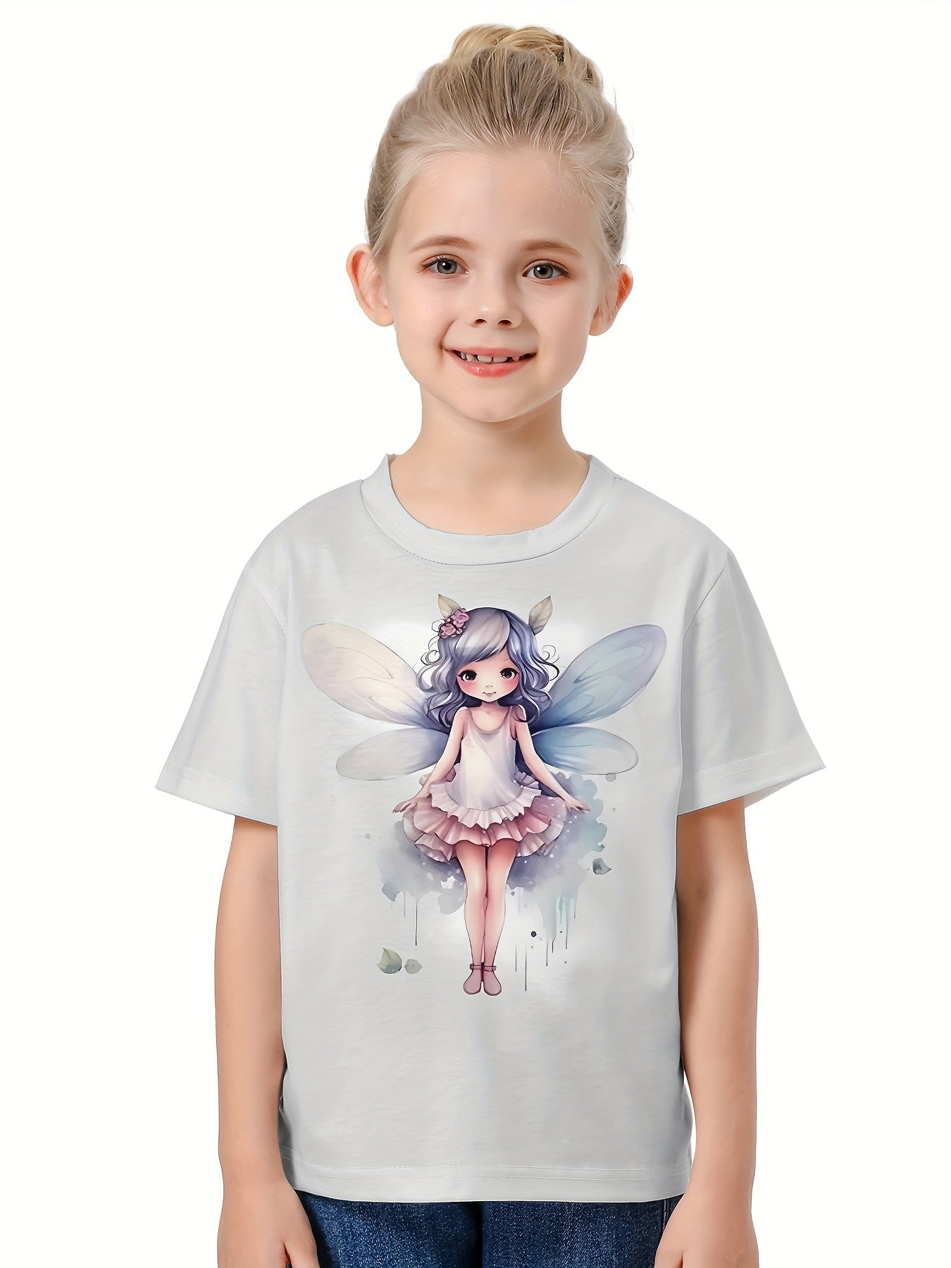 3D Fairy Graphic Crew Neck T shirt Girls Casual Summer Top