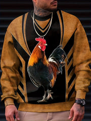 Rooster Print Men's Graphic Sweatshirt Loose Pullover
