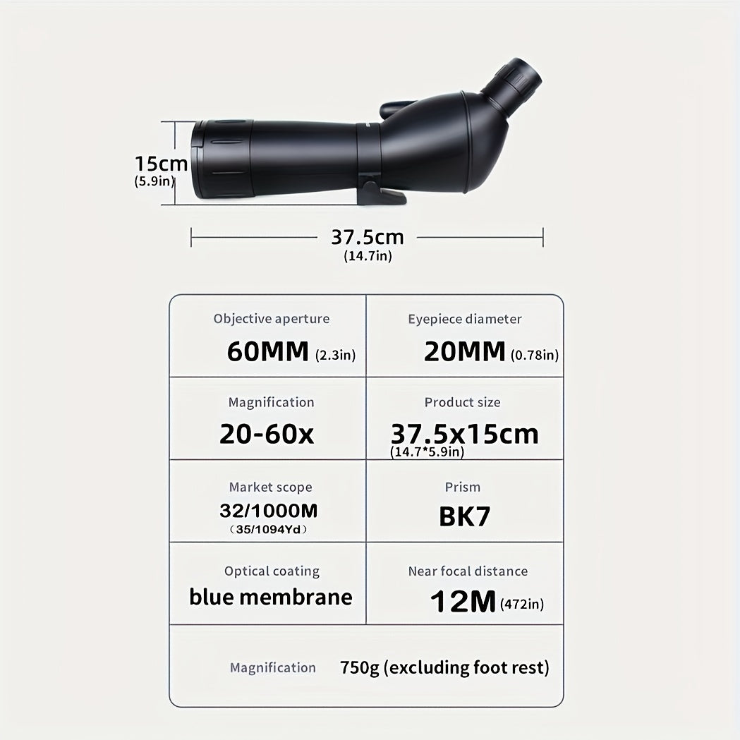 20 60x60mm Zoom Spotting Scope Monocular With Storage Bag