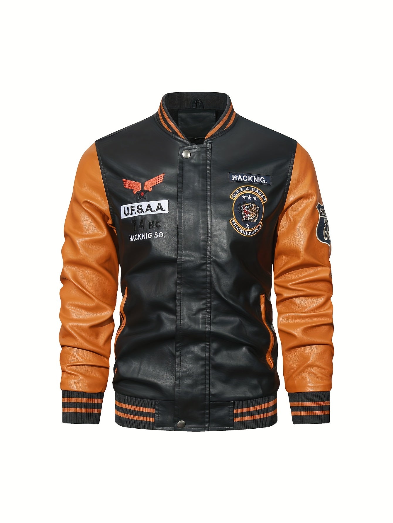 Men's Casual Zipper Baseball Collar PU Leather Jacket