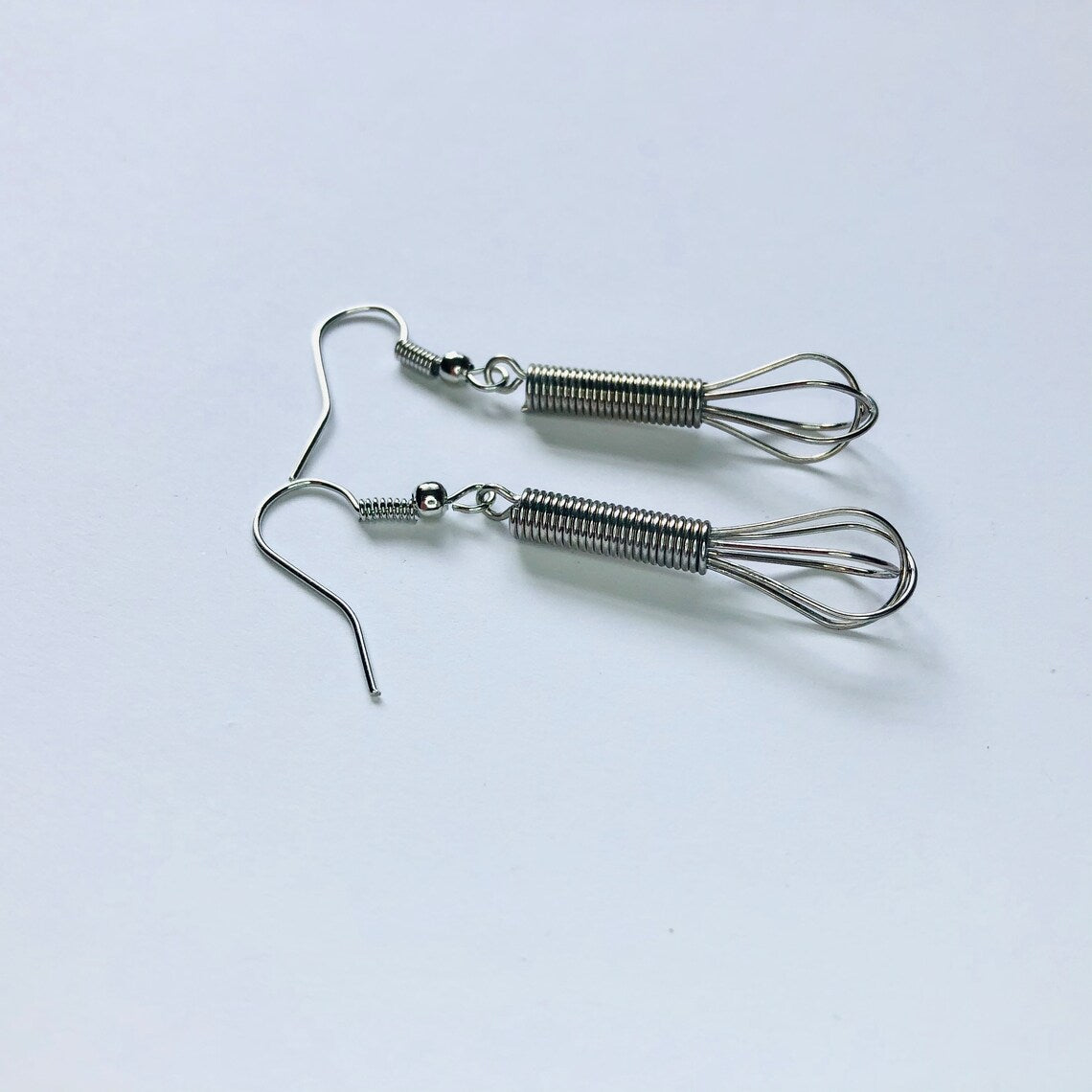 Silver Wire Wrapped Whisk Dangle Earrings Foodie Cooking Chef Gift