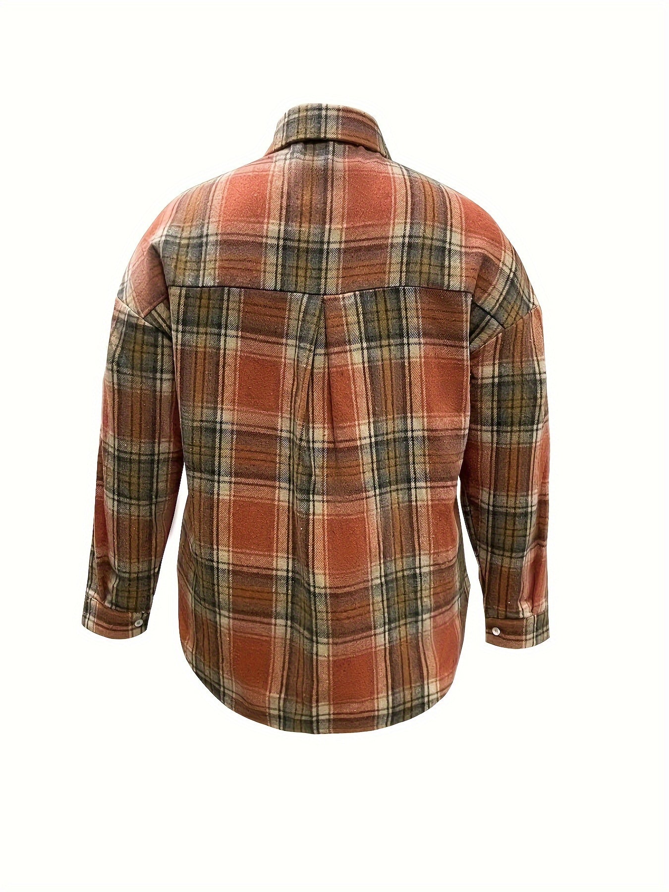  Plaid Print Long Sleeve Button Up Lapel Collar Top