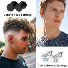 24pcs Men's Punk Stainless Steel Earrings Set