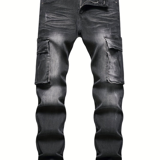 Men's Slim Fit Biker Jeans Stretch Cargo Denim Pants