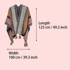 Boho Tassel Knitted Thick Shawl Vintage Cape Casual Windproof Wraps