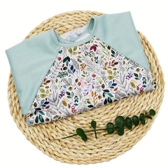 Boho Leaves Print Long Sleeved Feeding Bib for Baby Boys and Girls