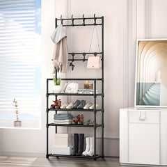 Household Independent Clothes Rack with 3 Shelves & 8 Hooks