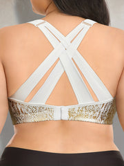  Snake Skin Print V Neck Full Coverage Fitness Bra