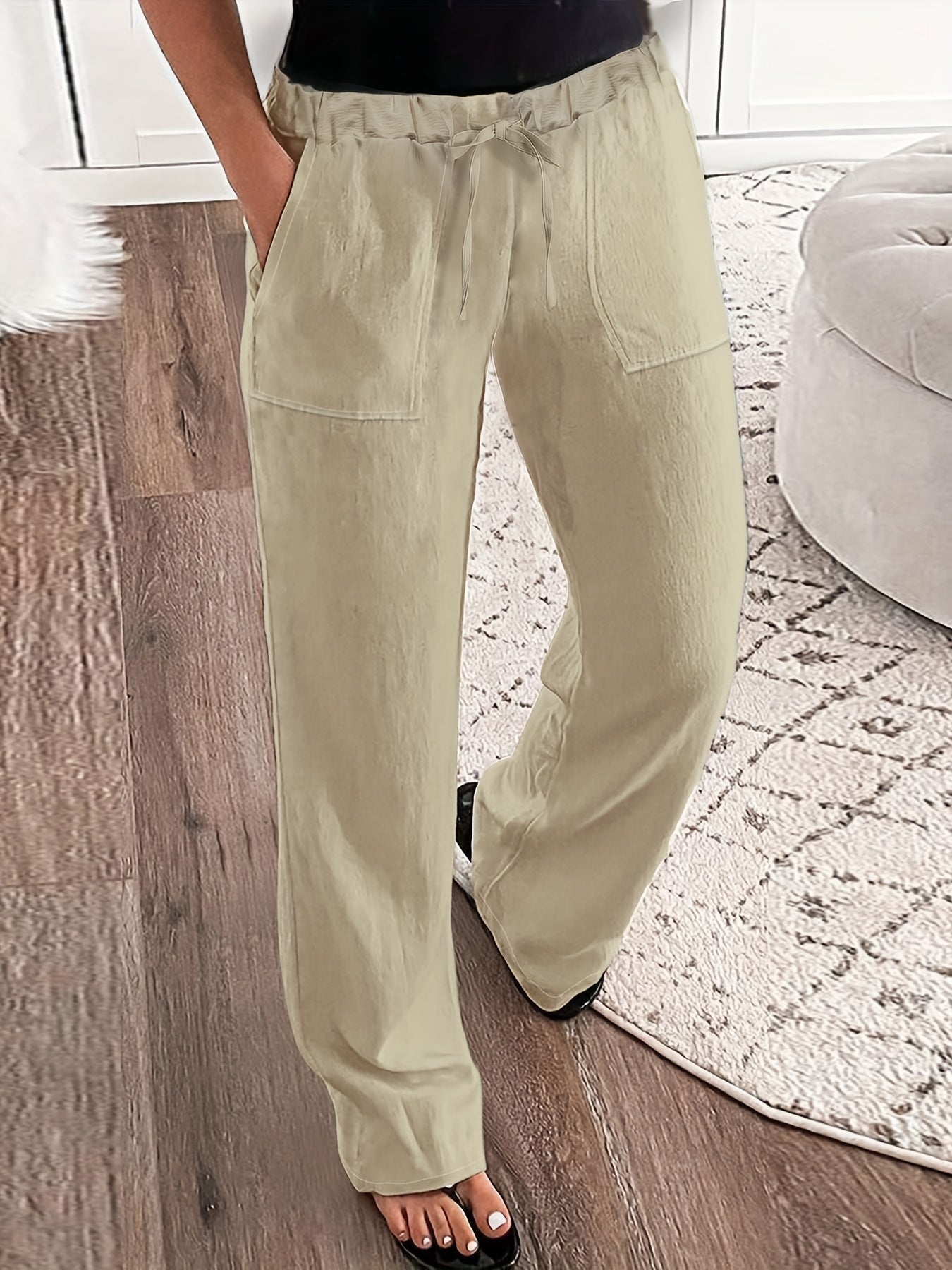  Casual Pants Women's Plus Solid Drawstring Elastic Loose Fit Trousers