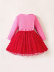 Girls Unicorn Cartoon Print Long Sleeve Tutu Dress