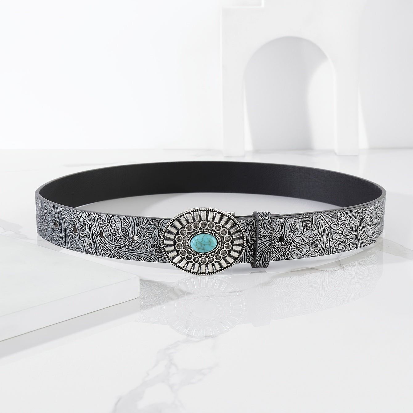 Embossed Pu Leather Belt Vintage Big Buckle Belt Western Cowgirl Cowboy Belt