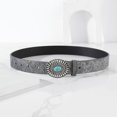 Embossed Pu Leather Belt Vintage Big Buckle Belt Western Cowgirl Cowboy Belt