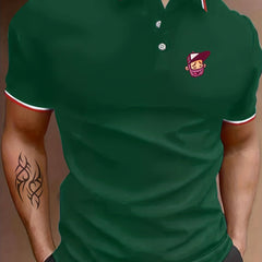 Men's Cartoon Head Polo Shirt Casual Breathable Short Sleeve S