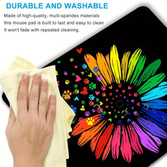Rainbow Sunflower Animal Footprints Mouse Pad for Desktop Wireless Gaming