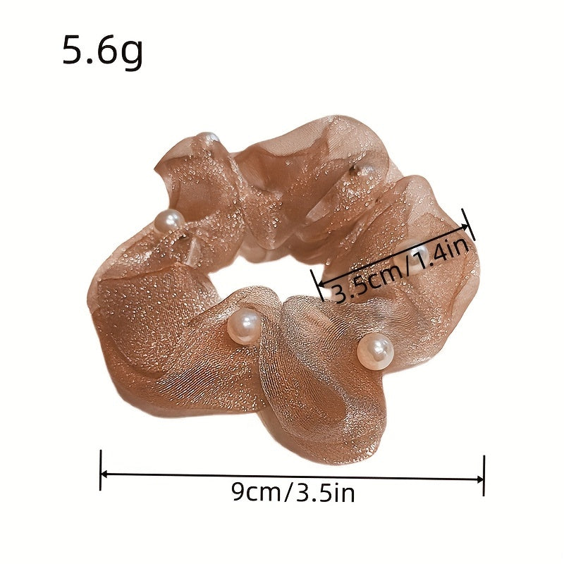 Pearl Organza Scrunchies Hair Tie Style Hair Rope Ponytail Holder