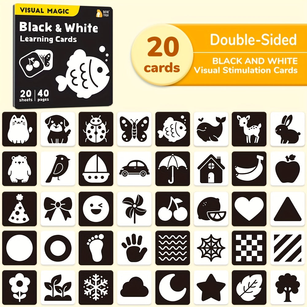 40 Pages Baby Flashcards High Contrast Newborn Brain Development Toy