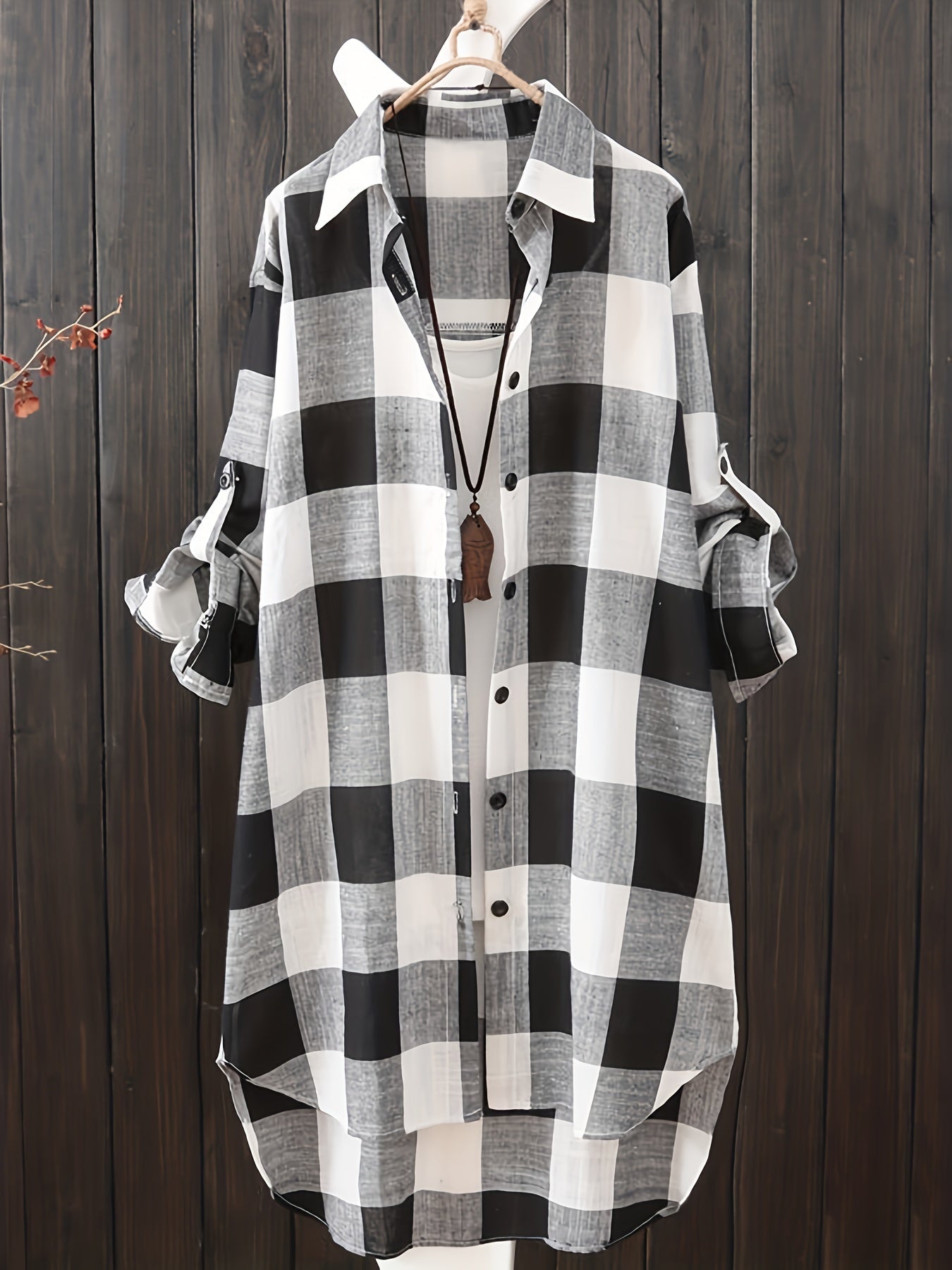  Plaid Print Button Up Long Sleeve Shirt