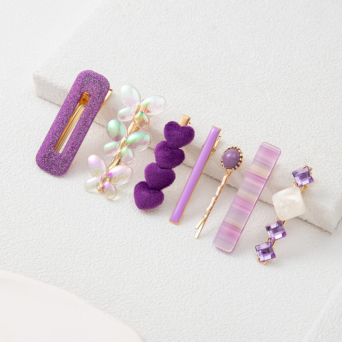 7pcs Heart Butterfly Hair Clip Multicolor Rhinestone Purple Hair Accessories