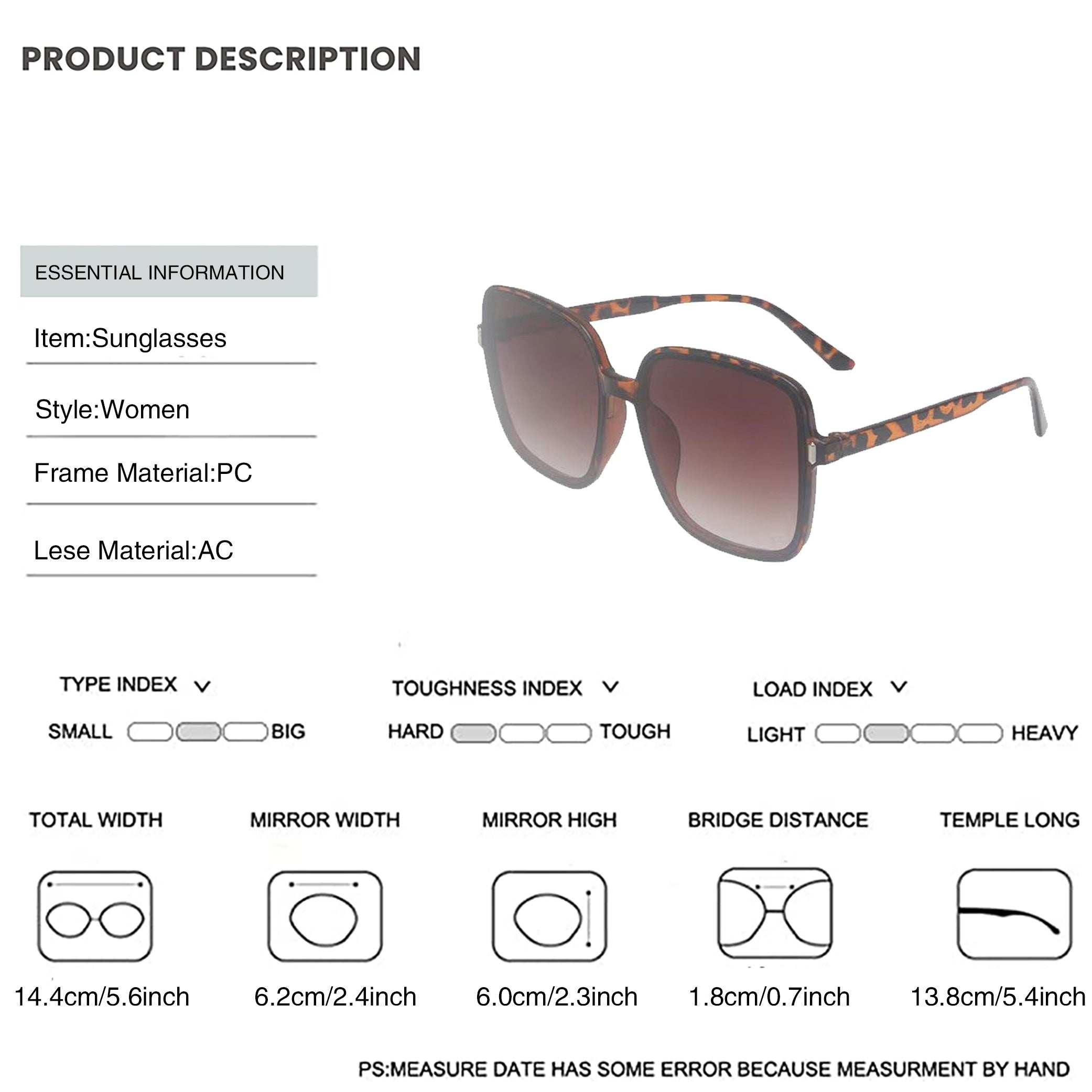 Oversized Square Frame Sunglasses for Women Men Gradient Lens Beach UV400