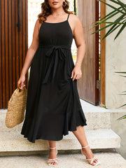  Round Neck Maxi Smock Dress with Ruffle Trim