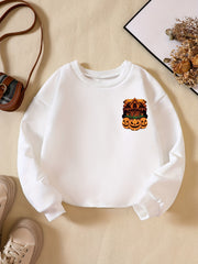 Girls' Pumpkin House Print Sweatshirt Long Sleeve Pullovers