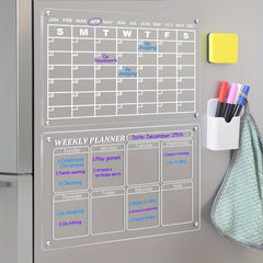 2pcs Magnetic Acrylic Dry Erase Board Week/Month Plan Message Display