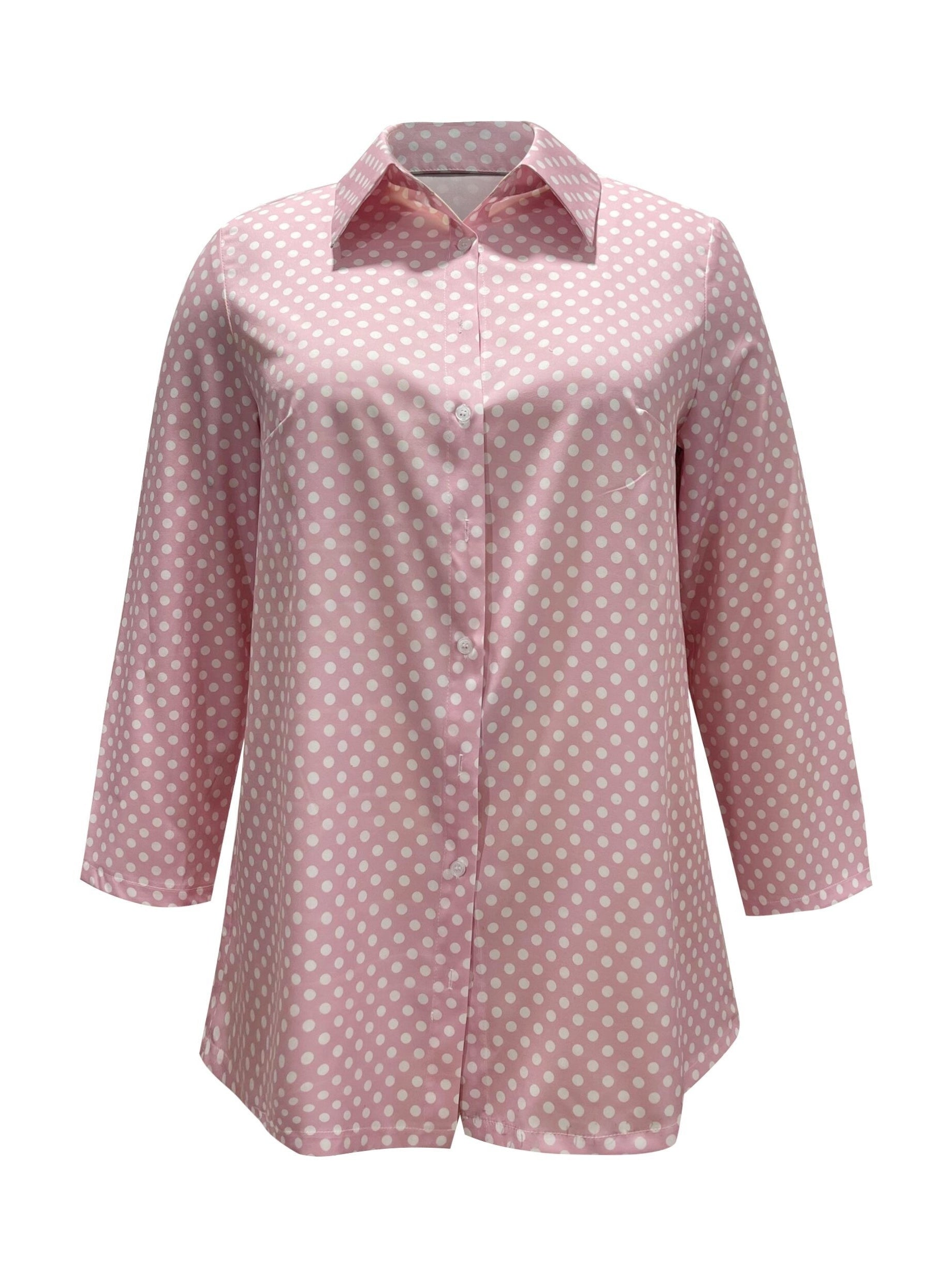  Polka Dot Print Long Sleeve Blouse